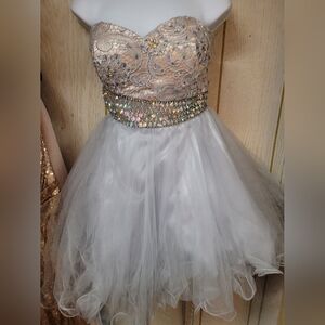Strapless Embellished Dress with Tulle Skirt